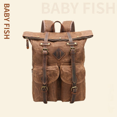 Retro Waterproof Crazy Horse Leather Canvas Backpack