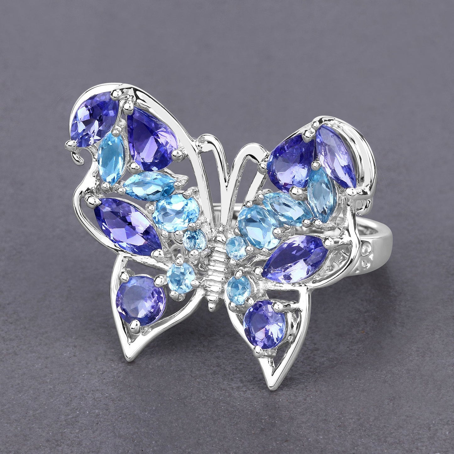 Bague en Tanzanite et Topaze Bleue Suisse de 3,60 Carats en Argent Sterling