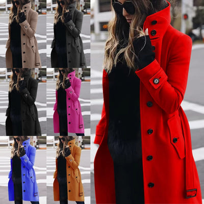 Women's Slim Fit Woolen Overcoat - Stylish Autumn Winter Jacket