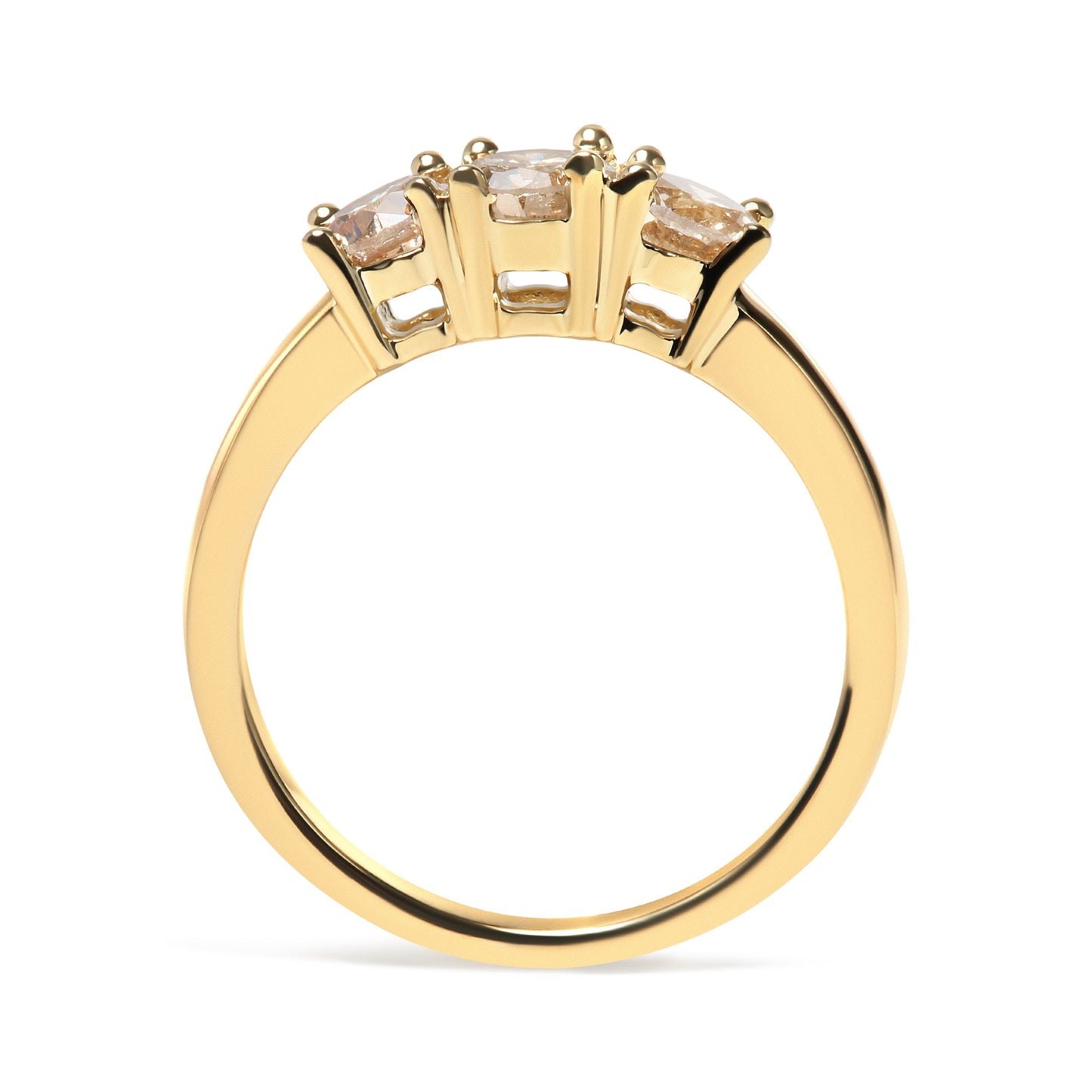 Bague en or jaune 10K avec diamants champagne à 3 pierres - Taille 7