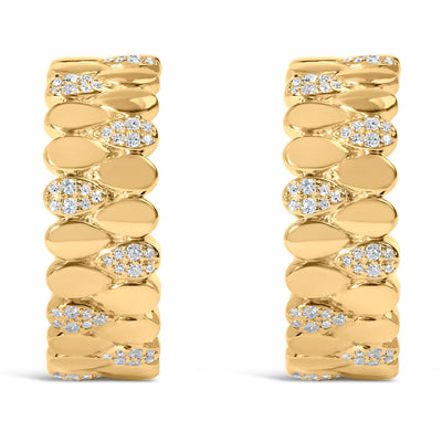 Pendientes J Hoop de enlace en forma de pera con pavé de diamantes chapados en oro amarillo de 14K
