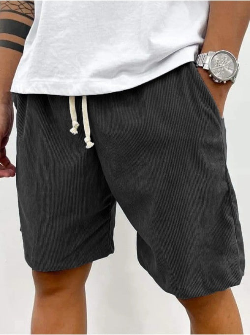 Men's Corduroy Jogger Shorts with Drawstring and Pockets