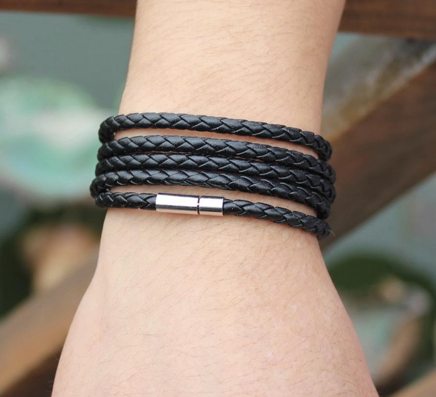 Trendy Black Retro Wrap Leather Bracelet for Men