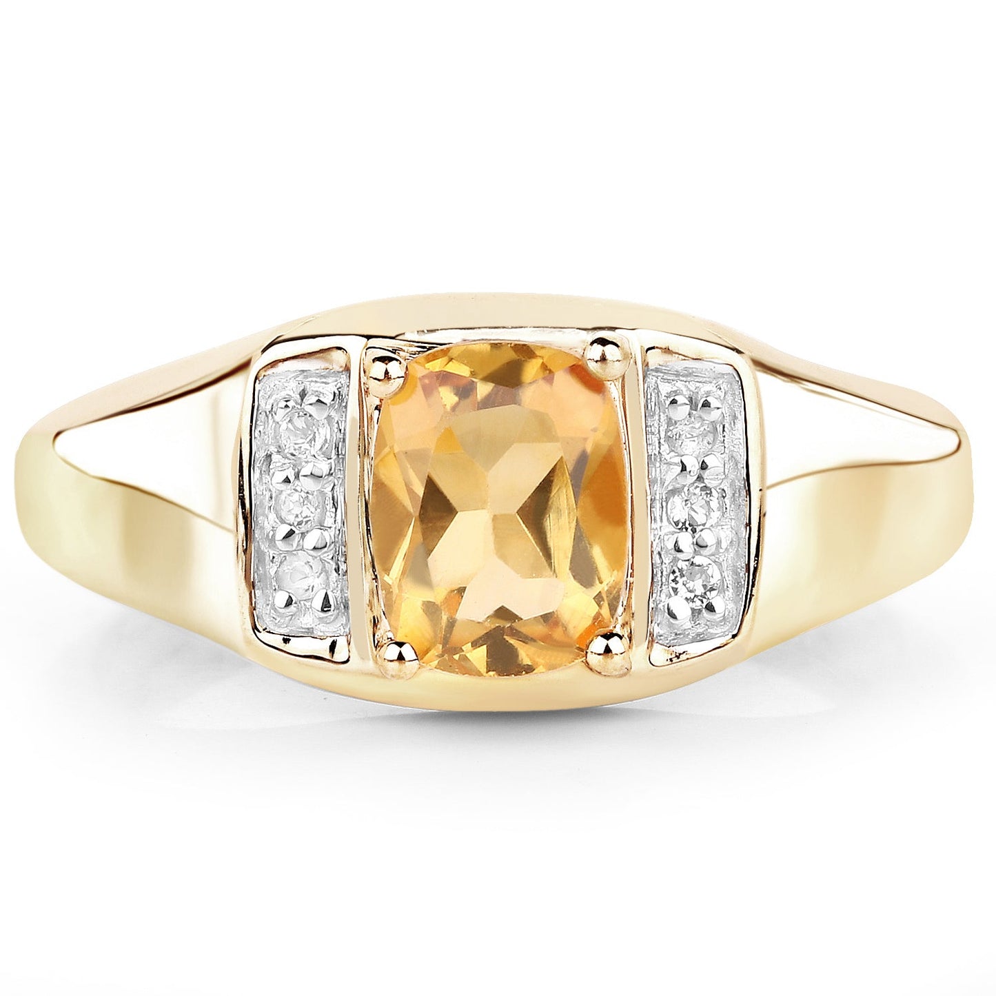 Anillo de Citrino y Topacio Blanco Baño de Oro de 14K