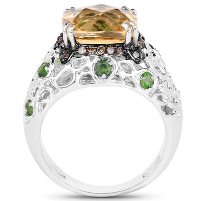 Elegant Citrine & Diamond Cocktail Ring in Sterling Silver