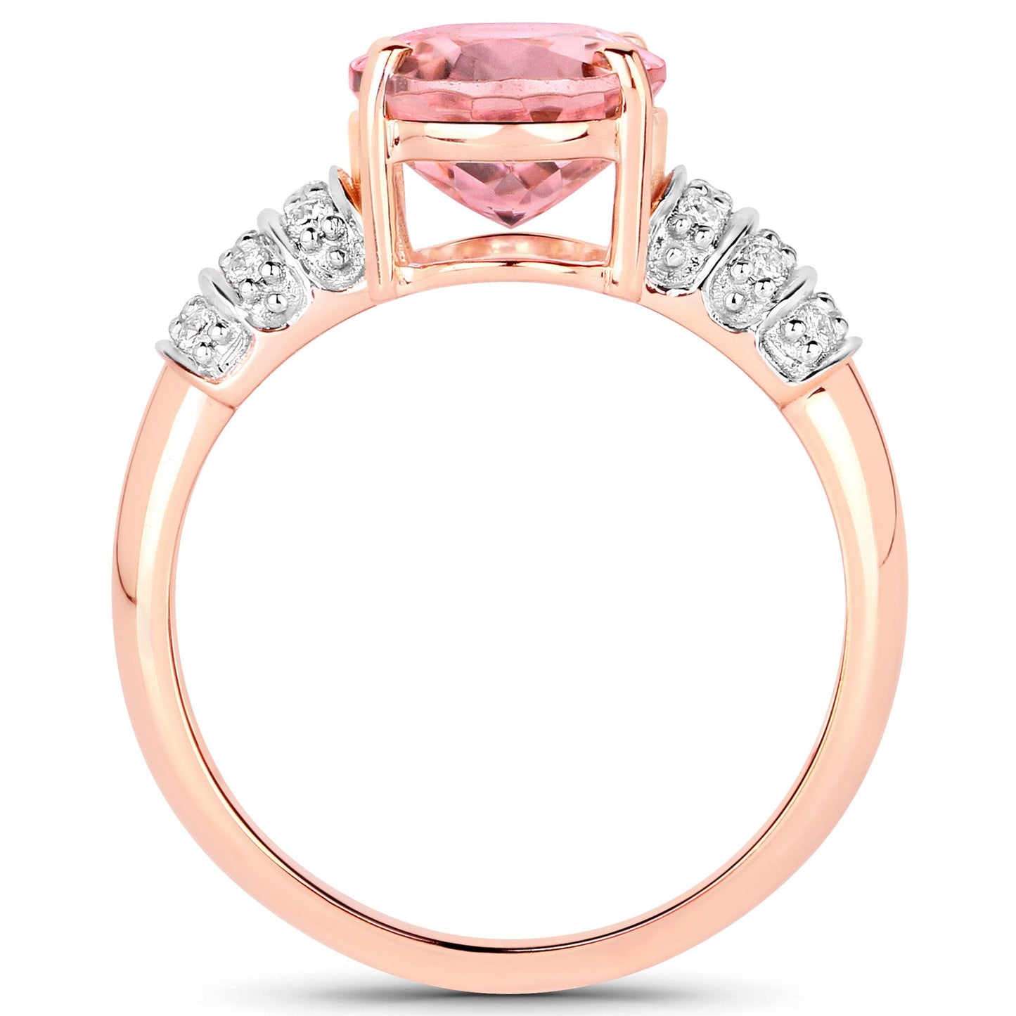 Bague en or rose 14K avec tourmaline rose et diamants de 3,11 carats