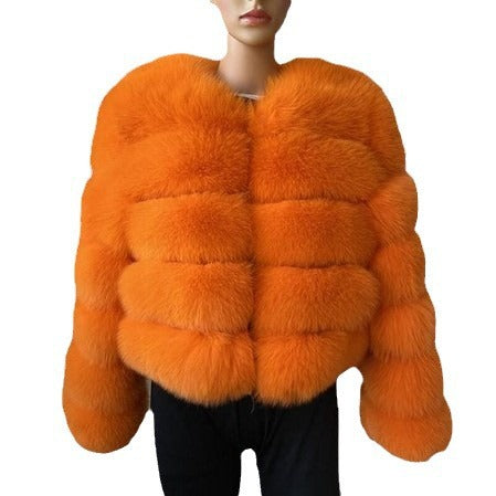 Elegant Faux Fur Patchwork Overcoat
