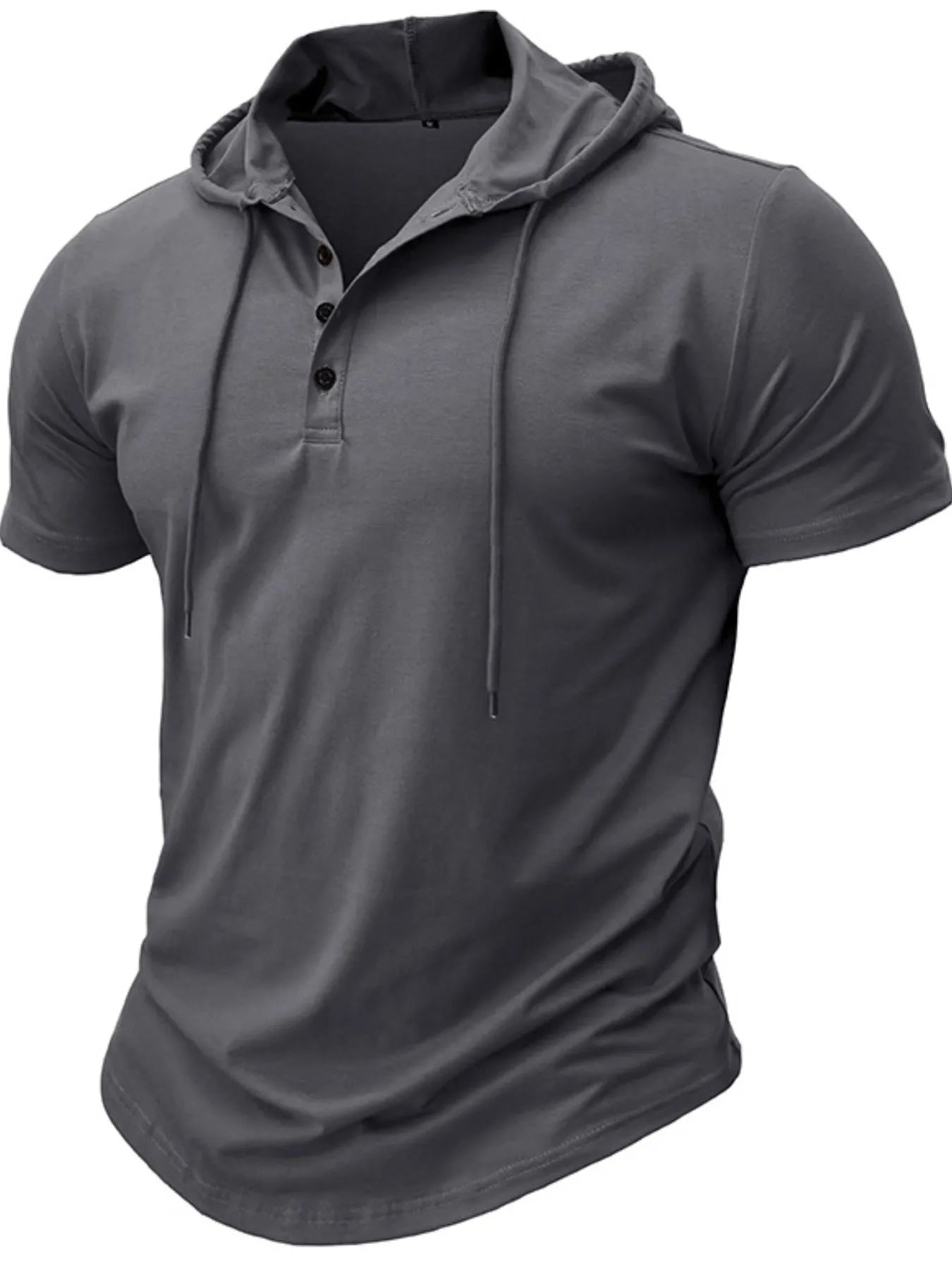 Camiseta Henley con Capucha Casual para Hombre en Tallas Grandes