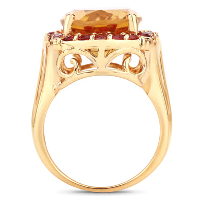 Bague en argent sterling avec citrine véritable de 9,38 carats et saphirs orange