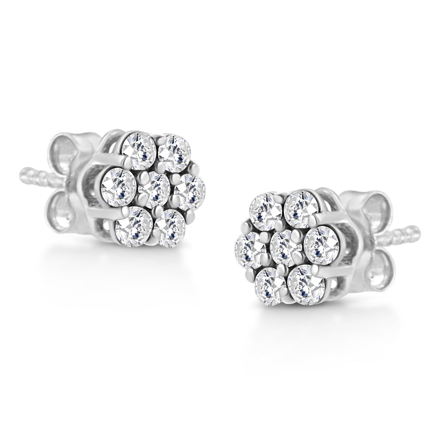 14K White Gold Diamond Flower Stud Earrings - 1/2 Cttw