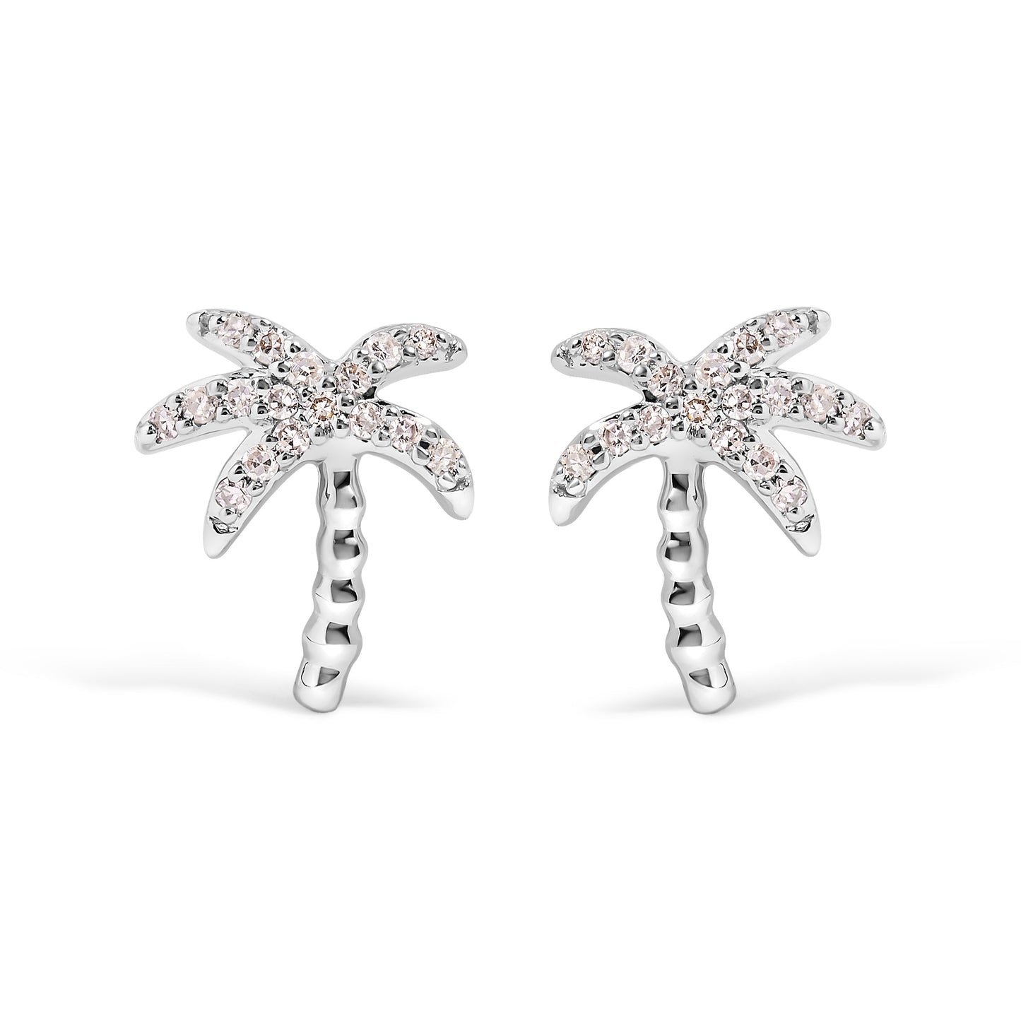 10K White Gold Diamond Palm Tree Stud Earrings