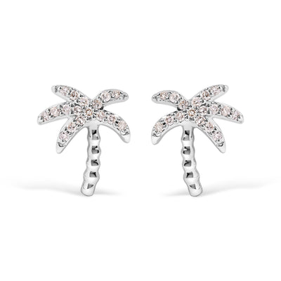 Pendientes de Stud de Palma de Diamante de Oro Blanco de 10K