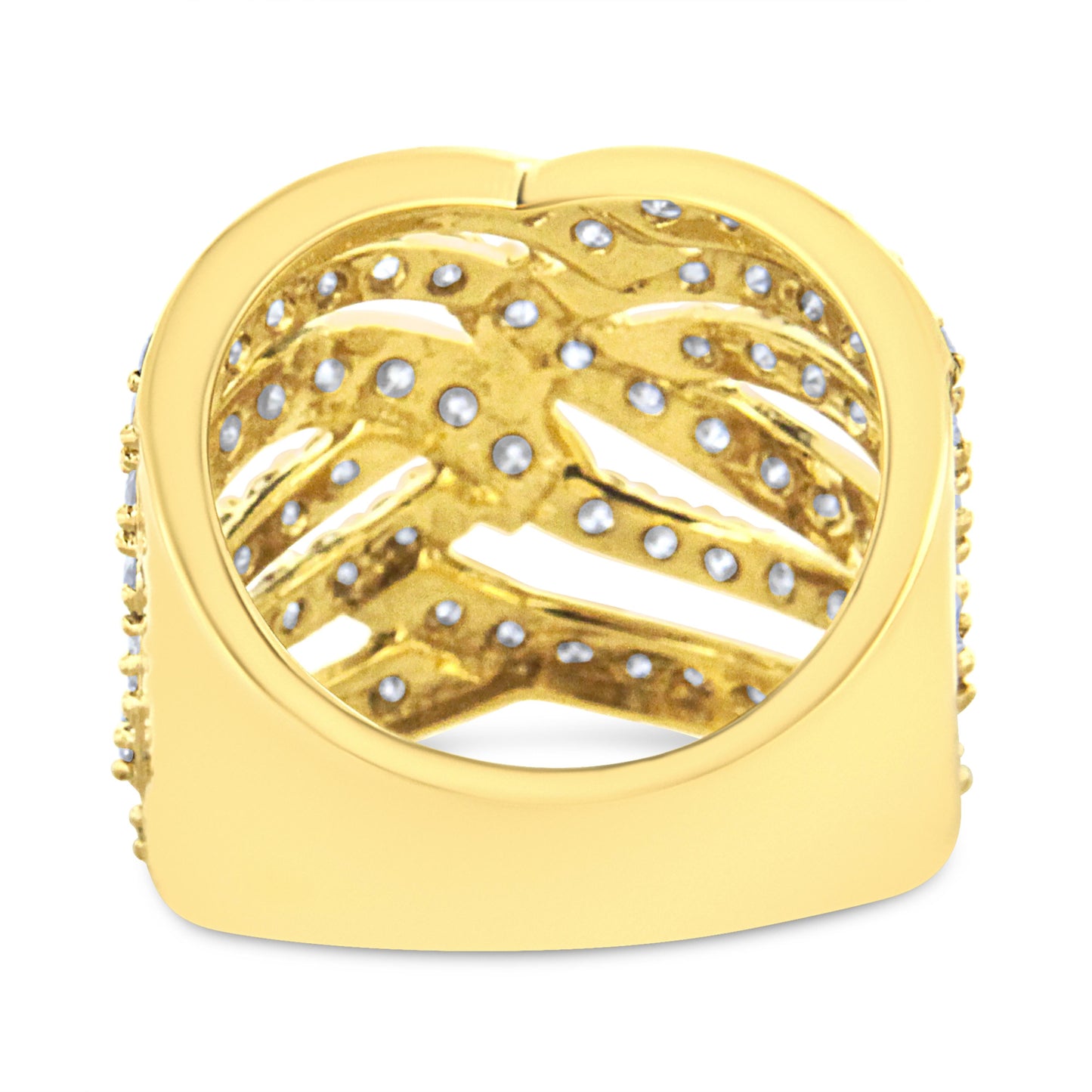 Anillo de cóctel de banda de bypass de múltiples filas de diamantes de oro amarillo de 10K - Talla 7