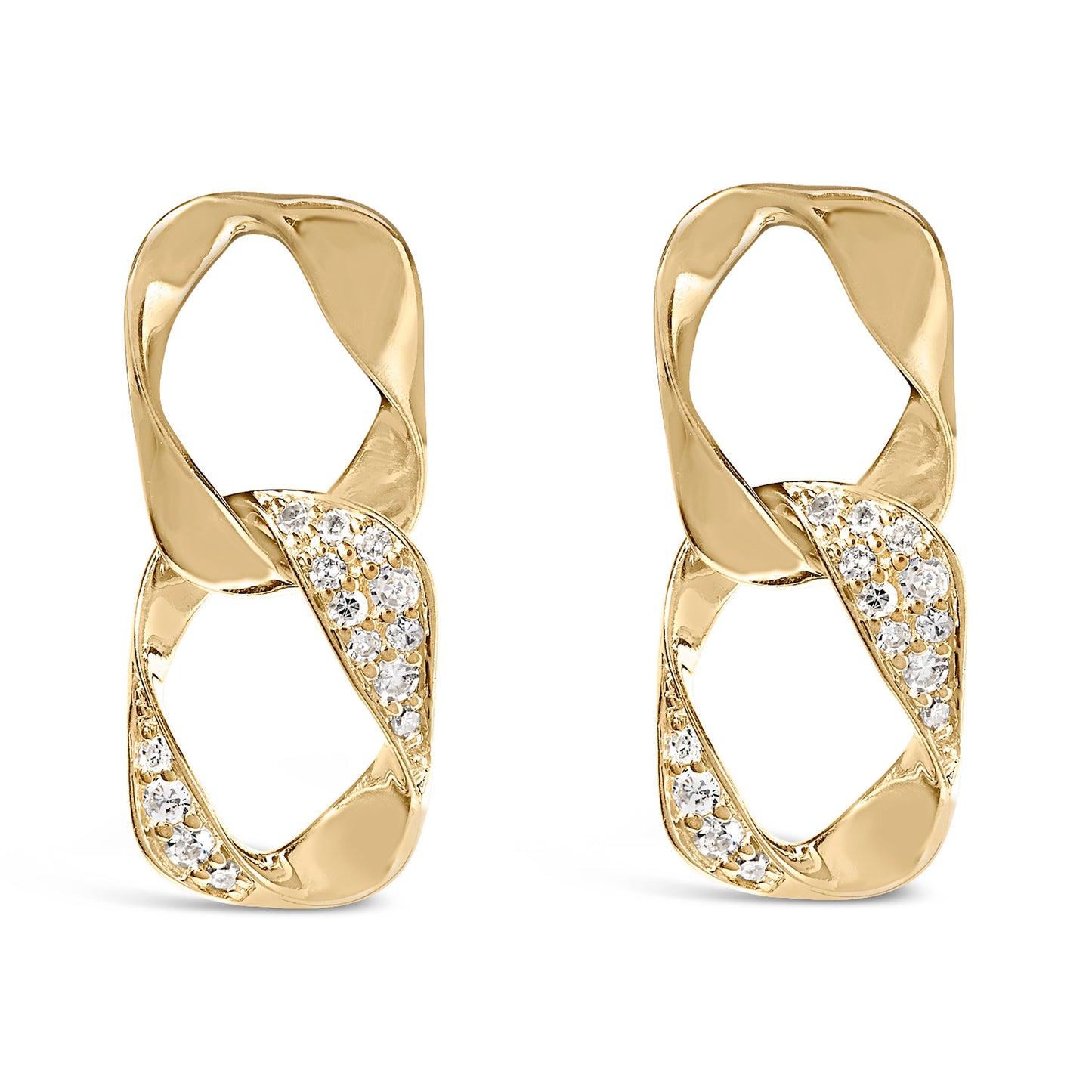 14K Yellow Gold Plated Diamond Drop Earrings in Sterling Silver