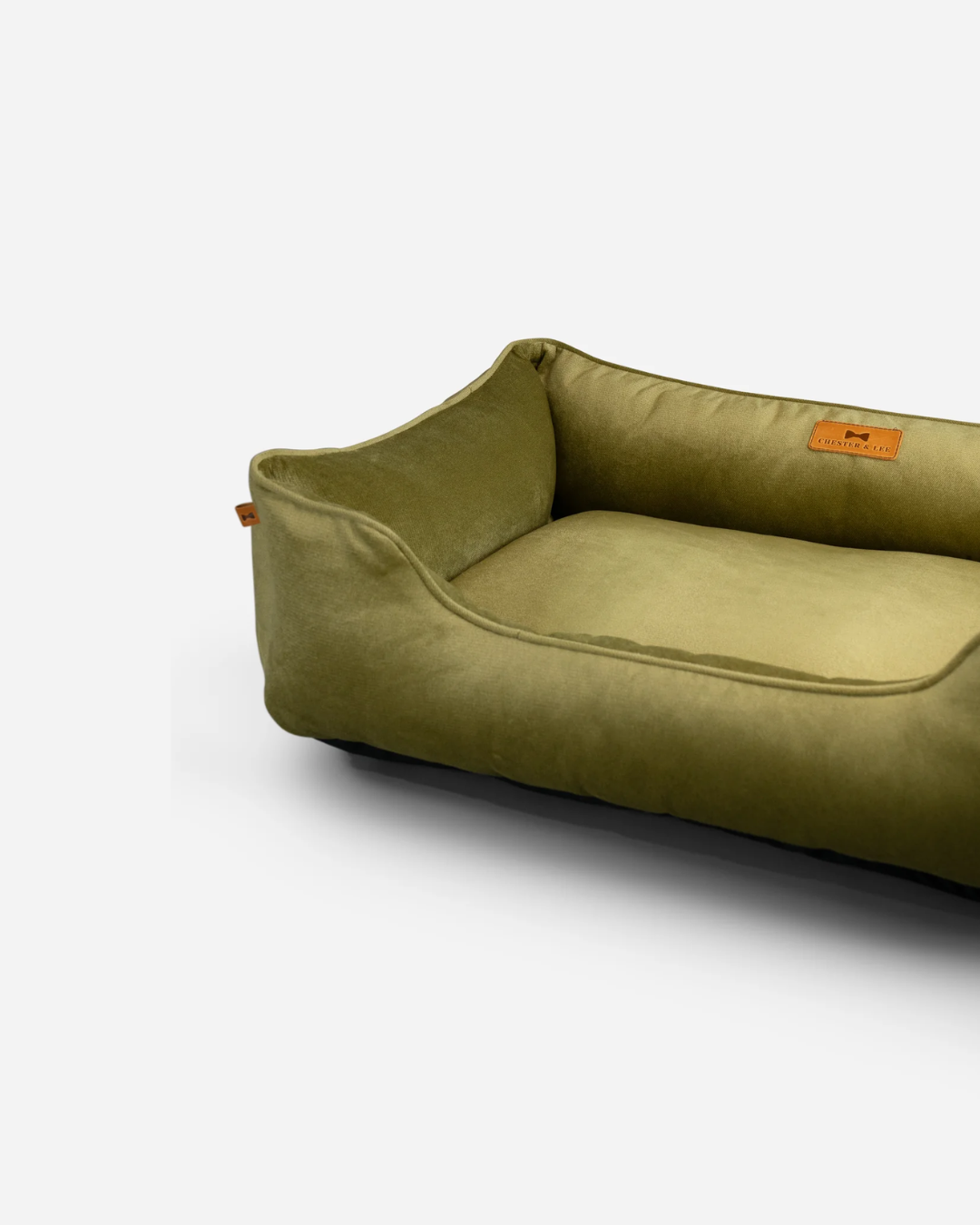 Luxurious Olive Velvet Dog Sleeper Bed