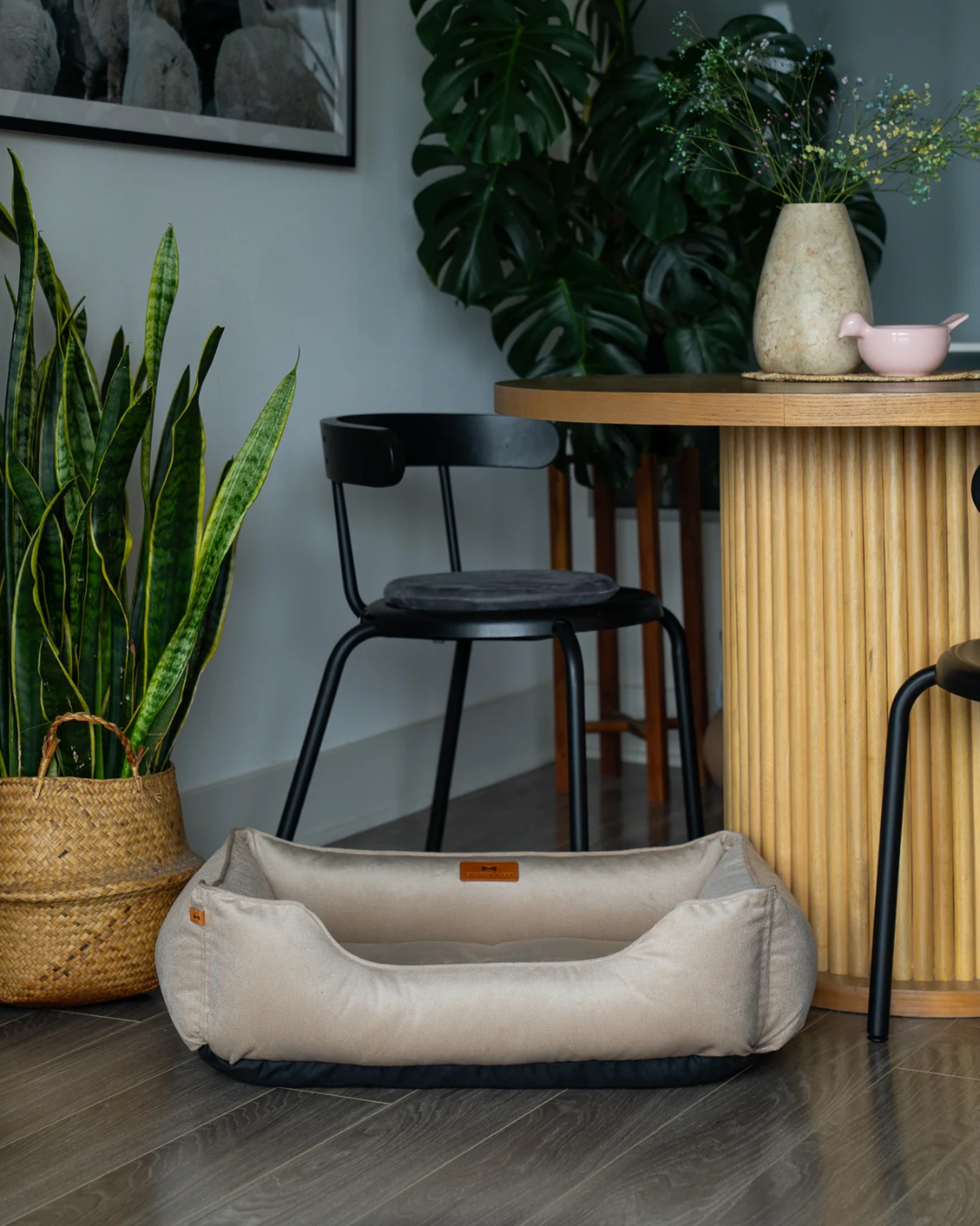 Luxurious Velvet Orthopedic Dog Bed in Beige
