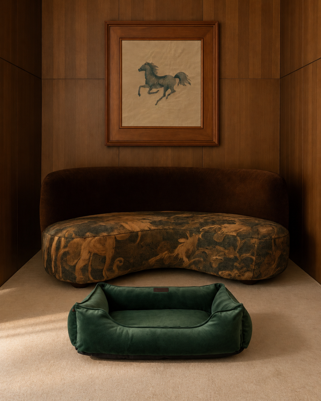 Lit pour chien en velours luxueux avec nid d'oiseau en vert émeraude