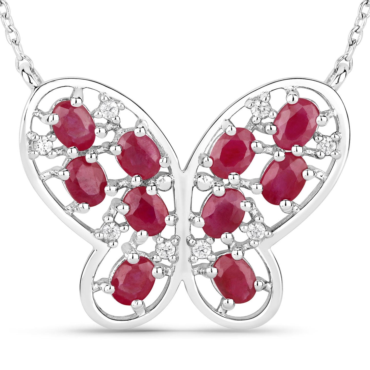 Collier en Rubis et Zircon Blanc de 2,36 Carats en Argent Sterling