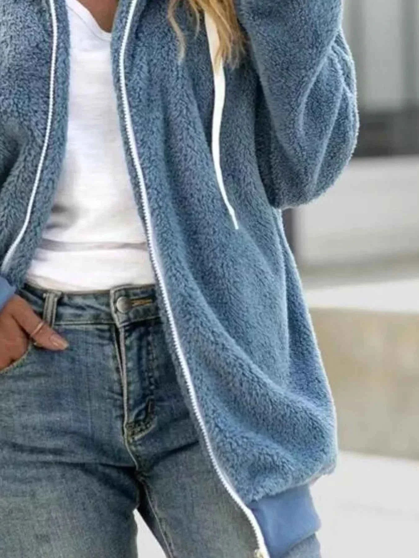 Cozy Fleece Zip-Up Hooded Jacket - Plus Size