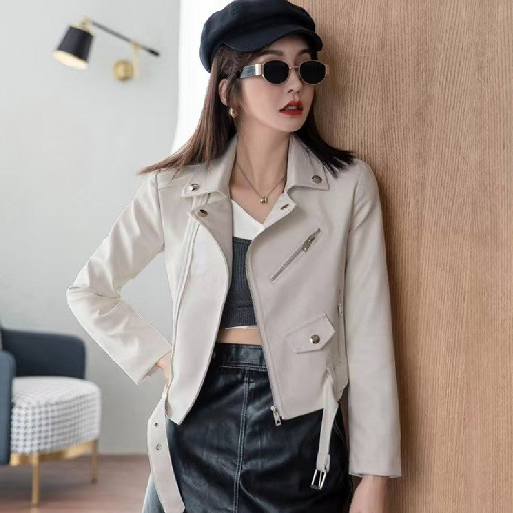 Women's Slim-Fit Leather Jacket - Fashionable Outerwear