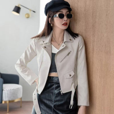 Chaqueta de Cuero Ajustada para Mujer - Ropa Exterior de Moda