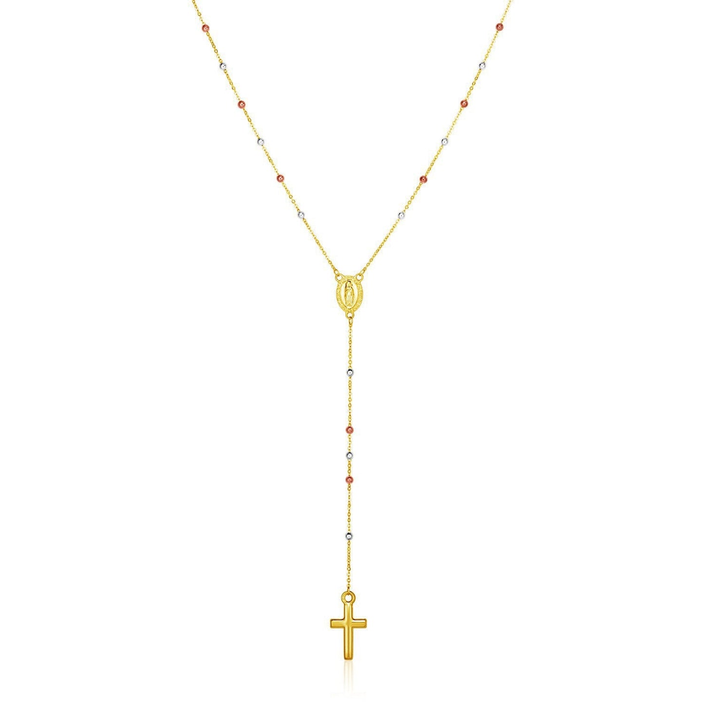 Collar de Rosario Lariat de Oro Tri Color de 14k