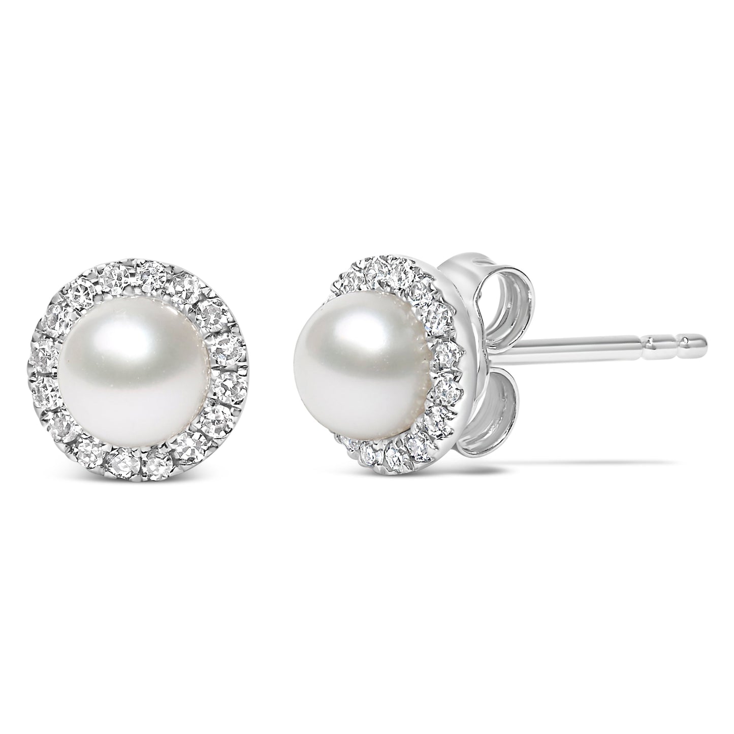 Boucles d'oreilles en or blanc 10K avec perles et diamants en halo