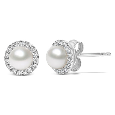 Pendientes de perlas y diamantes en halo de oro blanco de 10 quilates