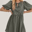 Elegant Ruched Puff Sleeve Mini Dress with Bow Detail