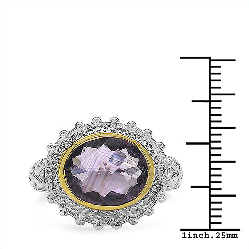 Two Tone Plated 4.36 Carat Amethyst & White Topaz Ring