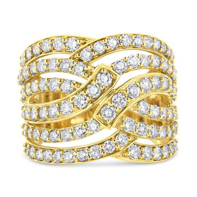 10K Yellow Gold 3.00 Cttw Diamond Multi Row Bypass Cocktail Band Ring - Size 7