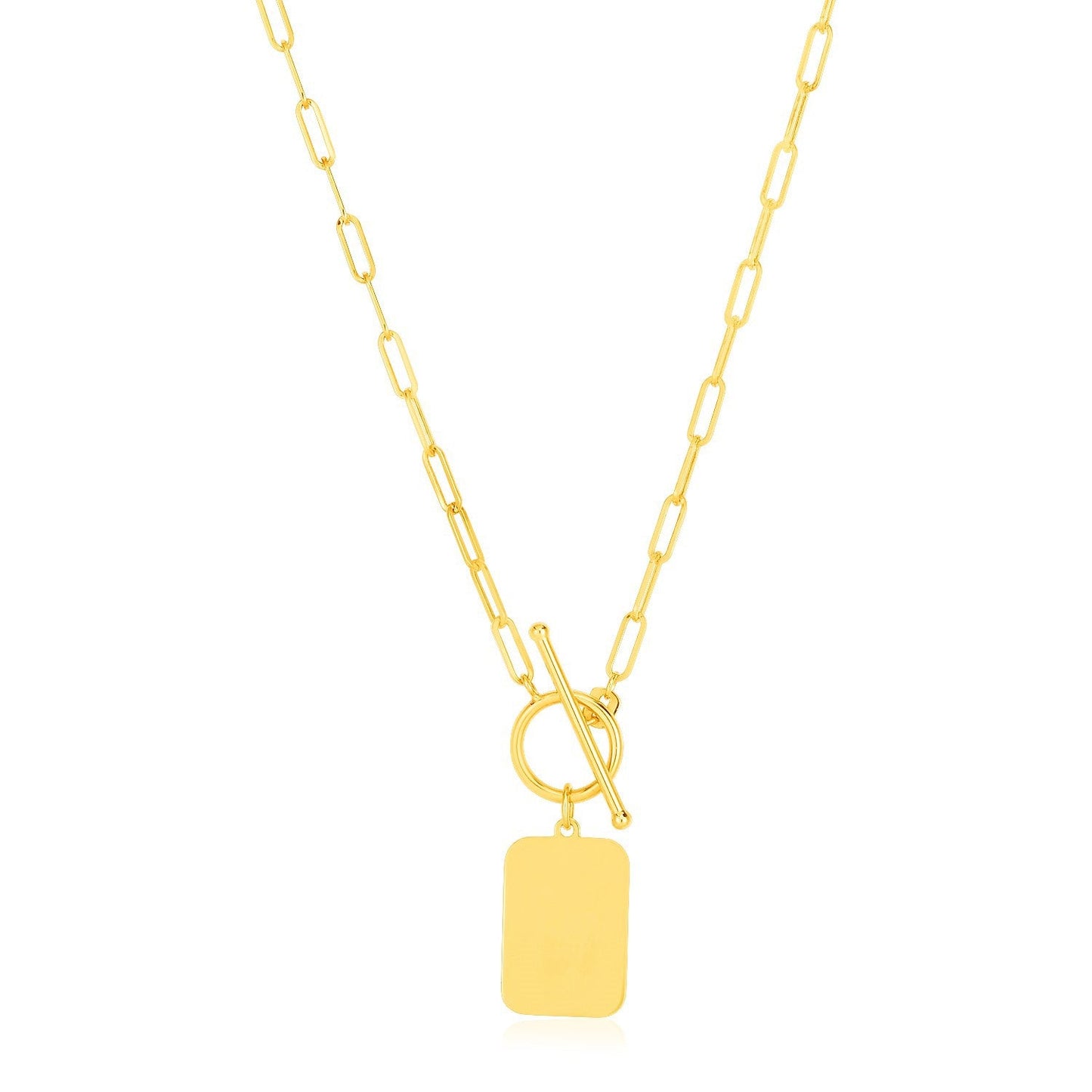 14k Yellow Gold Paperclip Chain Necklace with Pendant