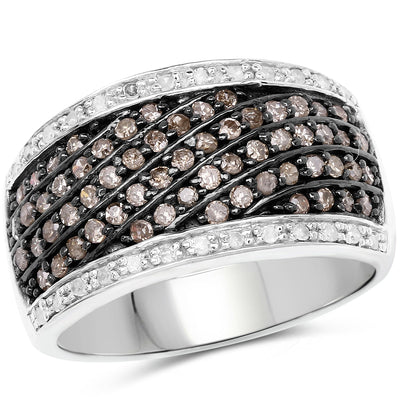 0.87 Carat Genuine Champagne and White Diamond Ring in Sterling Silver
