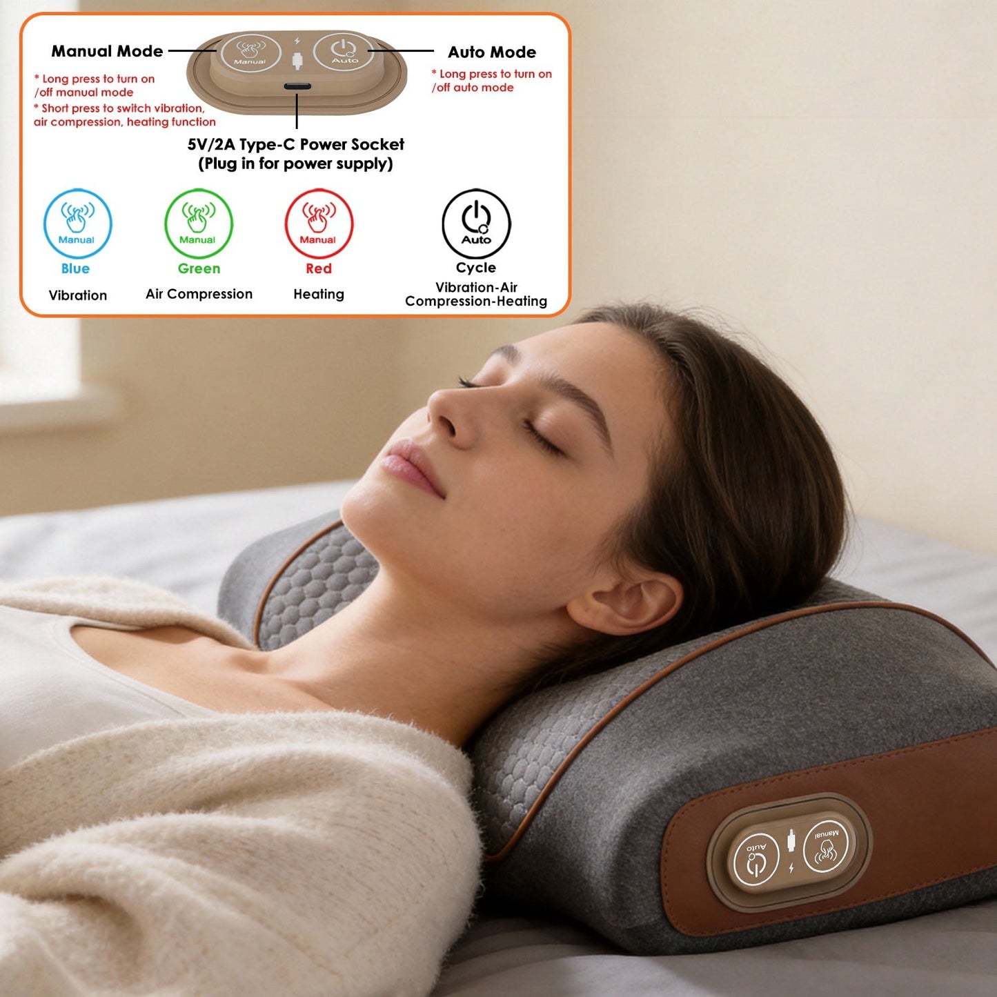 3-in-1 Ergonomic Neck Massager Pillow with Heat & Vibration