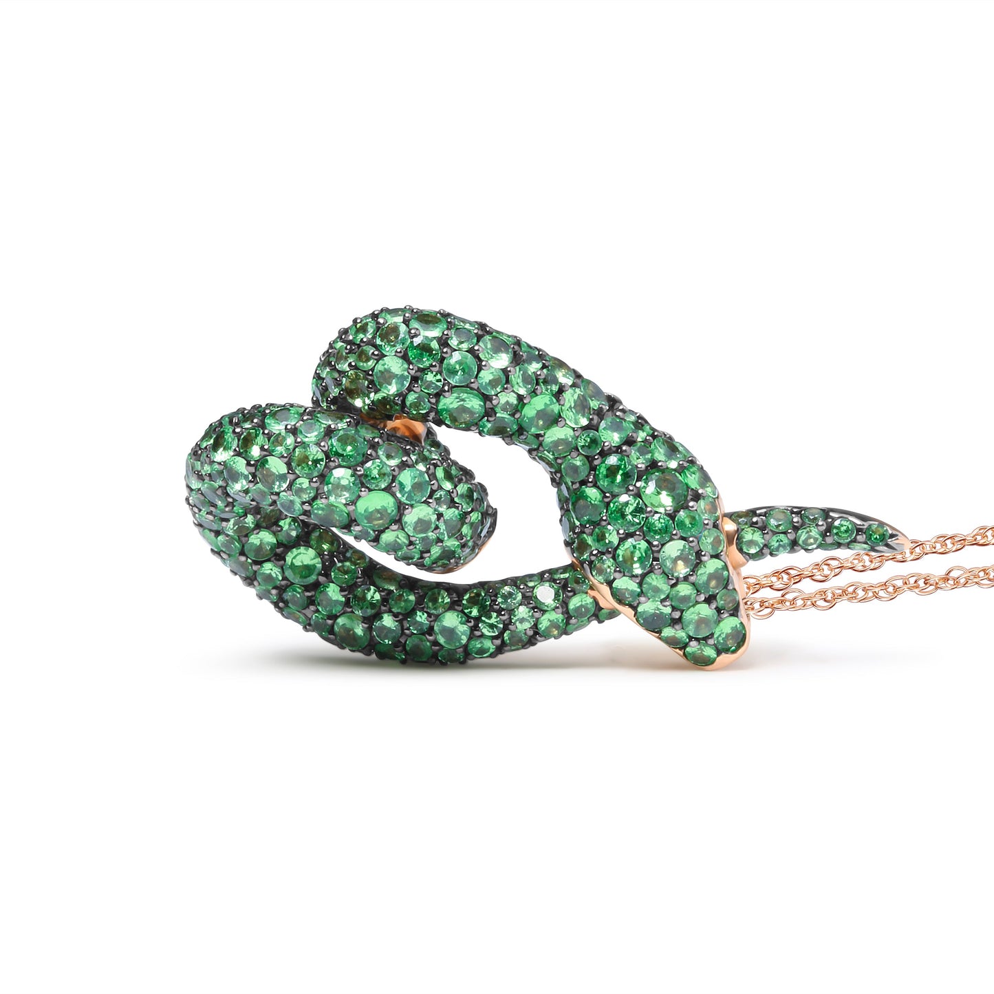 Collar de Pendiente de Serpiente de Tsavorita Verde en Oro Rosa de 18K