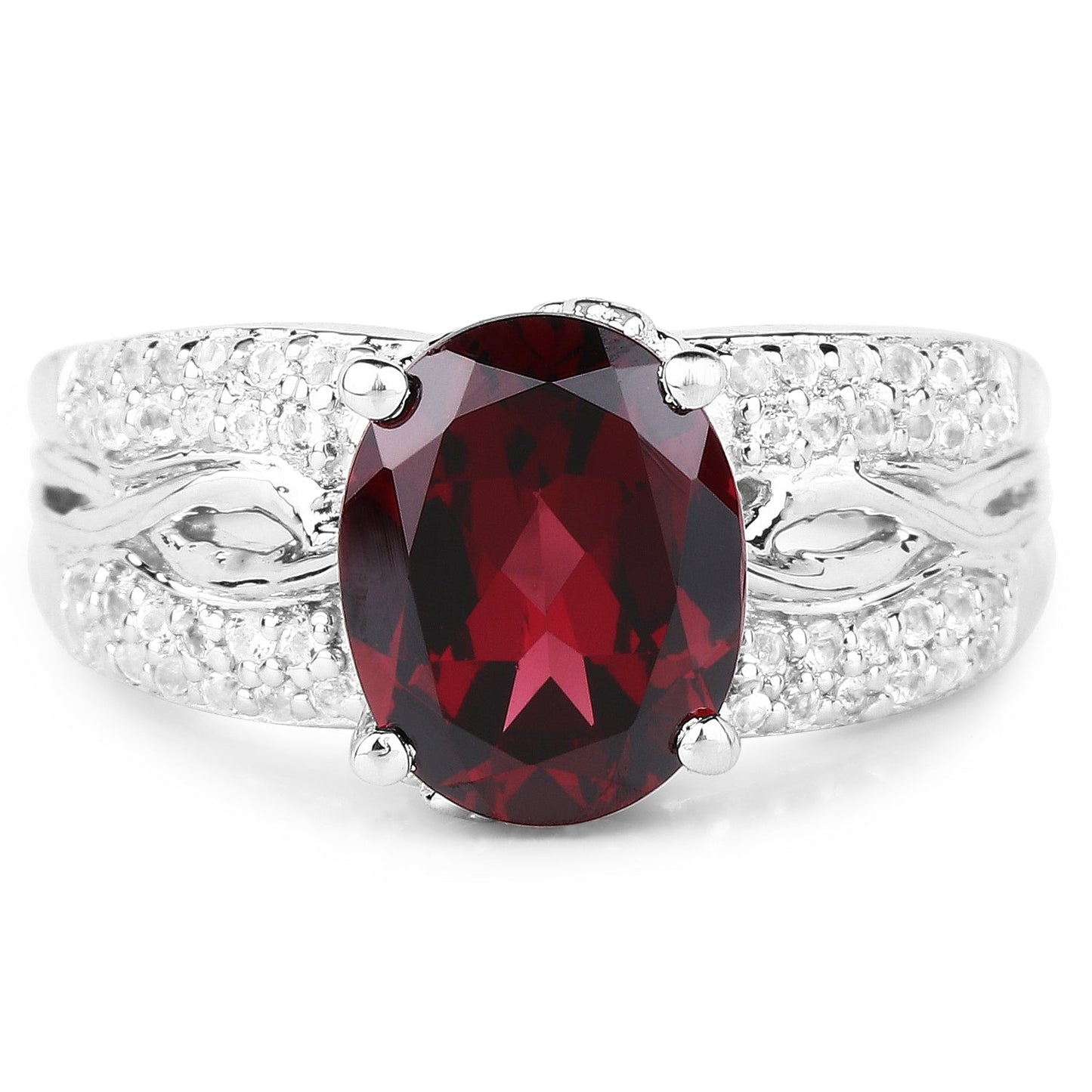 3.23 Carat Rhodolite and White Topaz Sterling Silver Engagement Ring