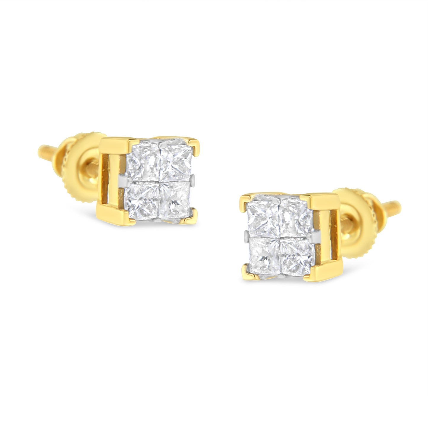 Boucles d'oreilles carrées en diamant taille princesse en or jaune 10K