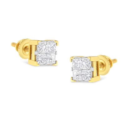 Pendientes de diamantes cuadrados de corte princesa en oro amarillo de 10 quilates