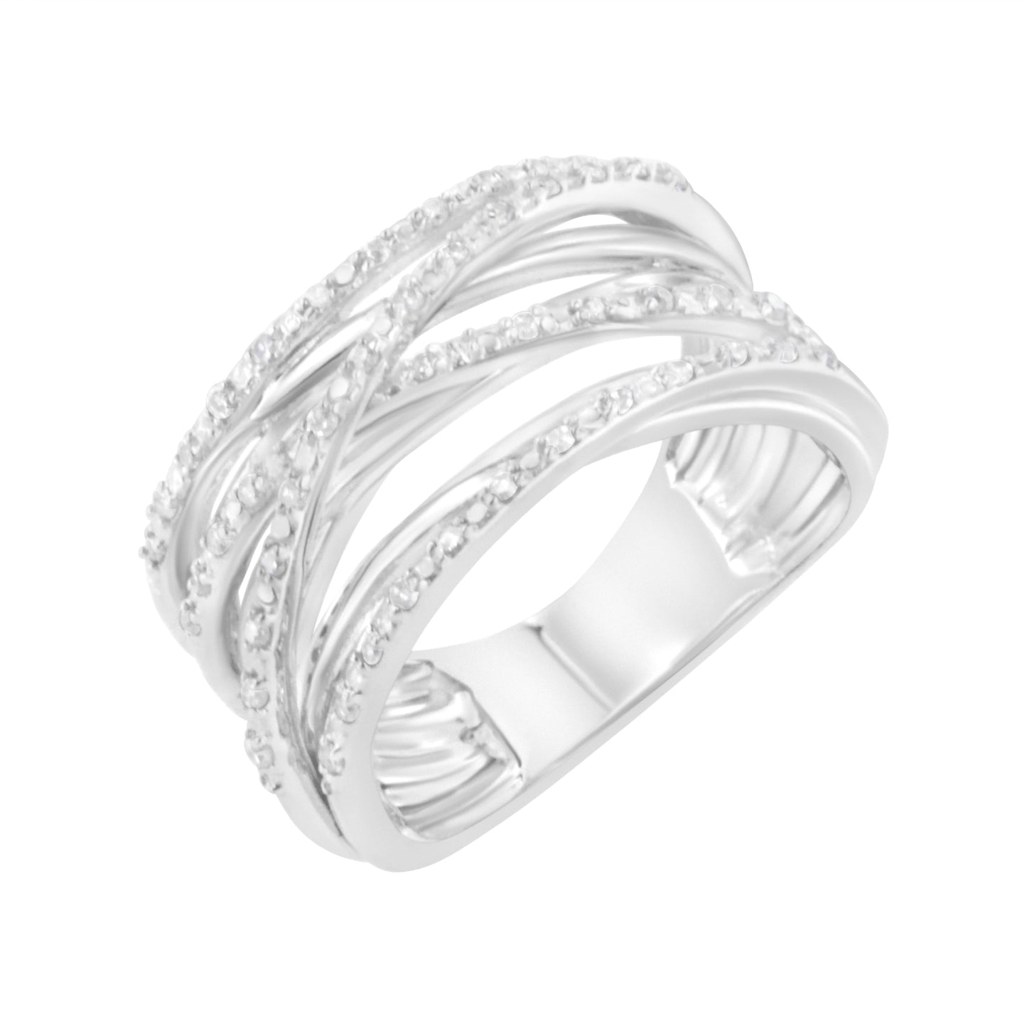 .925 Sterling Silver 1/4 Cttw Round-Cut Diamond Bypass Ring - Size 7