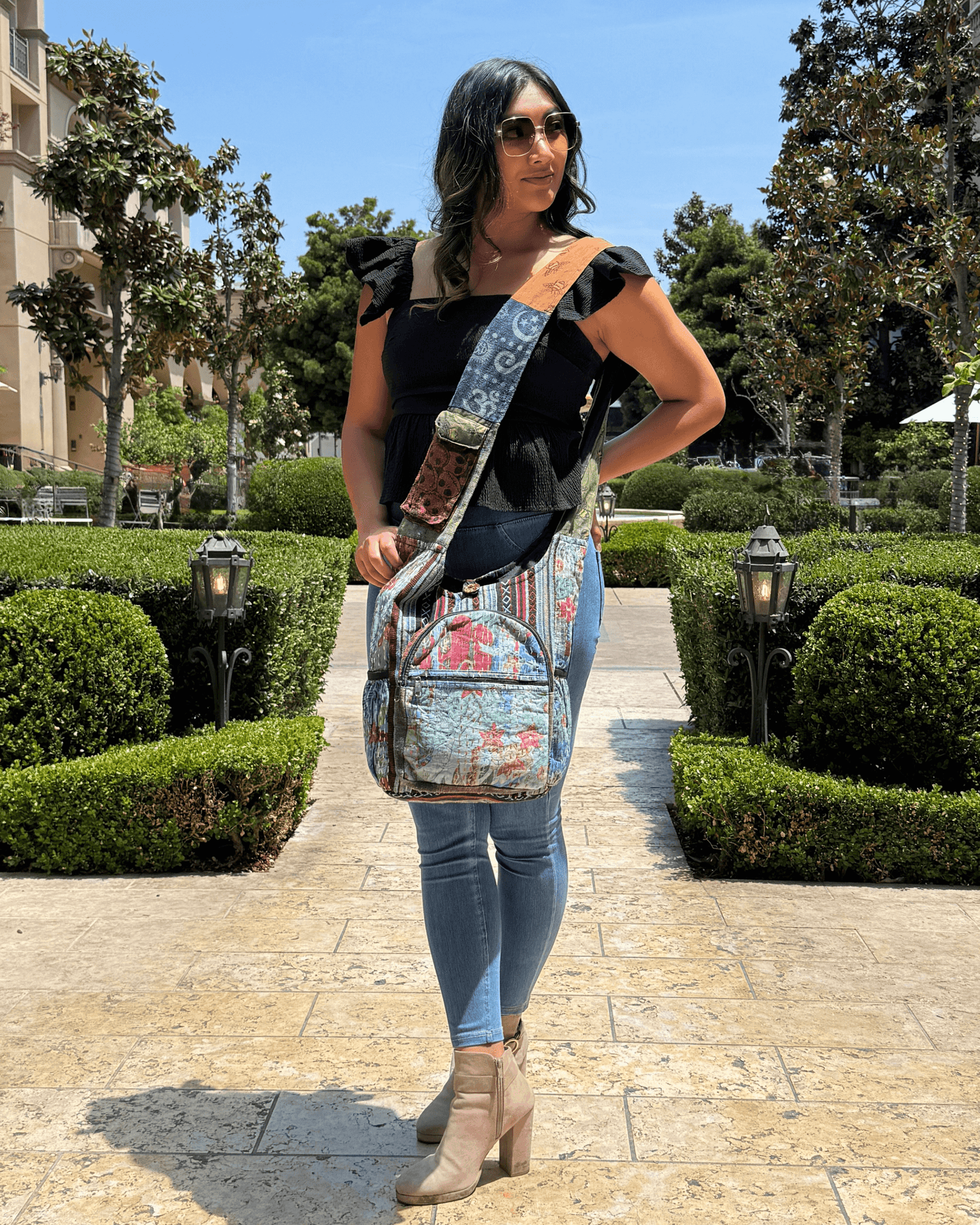 Kathmandu Collection Vintage Patchwork Hobo Bag with Water Bottle Pockets - Korvel