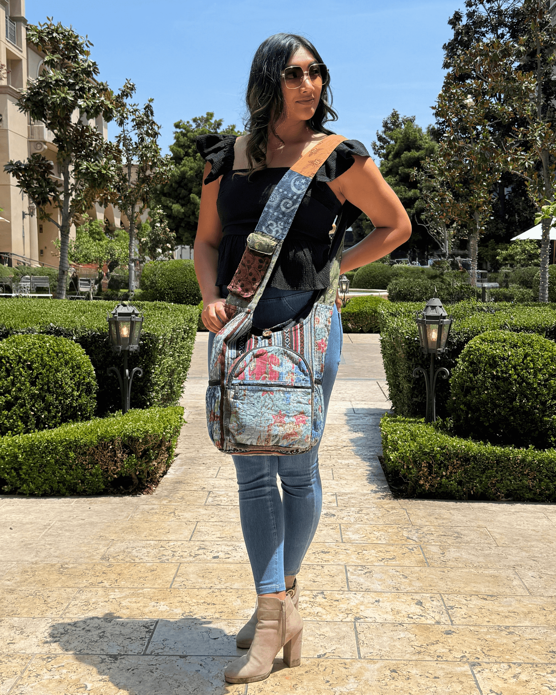 Kathmandu Collection Vintage Patchwork Hobo Bag with Water Bottle Pockets - Korvel