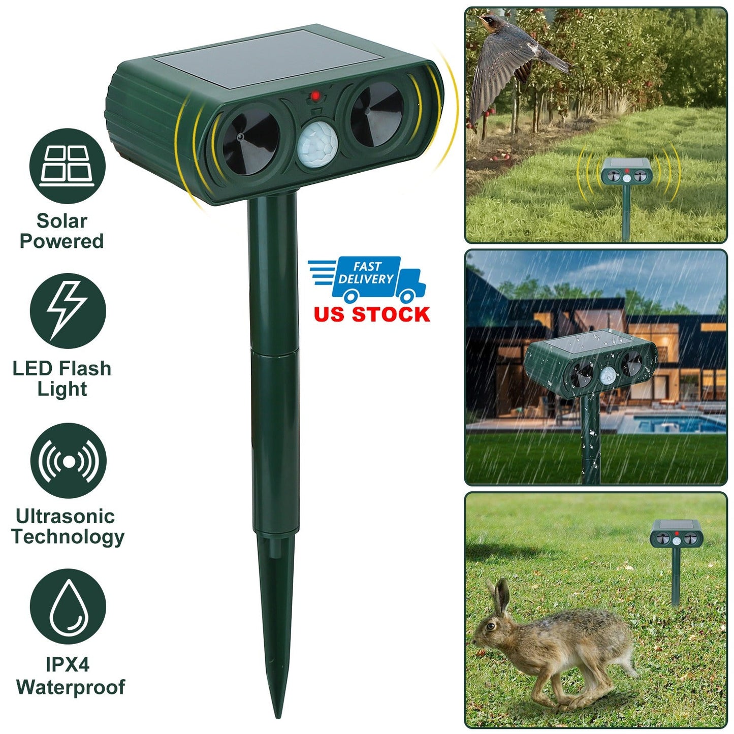 Répulseur Ultrasonique Solaire Gbruno pour Espaces Extérieurs