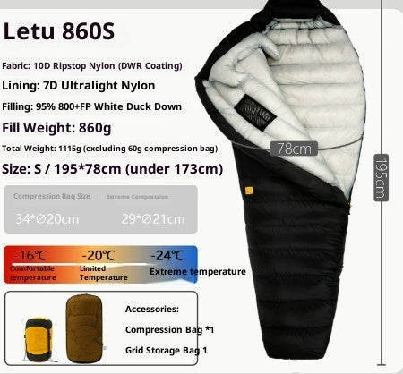 Sac de couchage en duvet ultra léger premium pour aventures en plein air