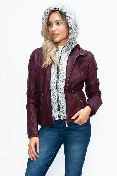 Veste à couches à double fermeture éclair pour femmes, chaude et élégante, avec capuche en fausse fo
