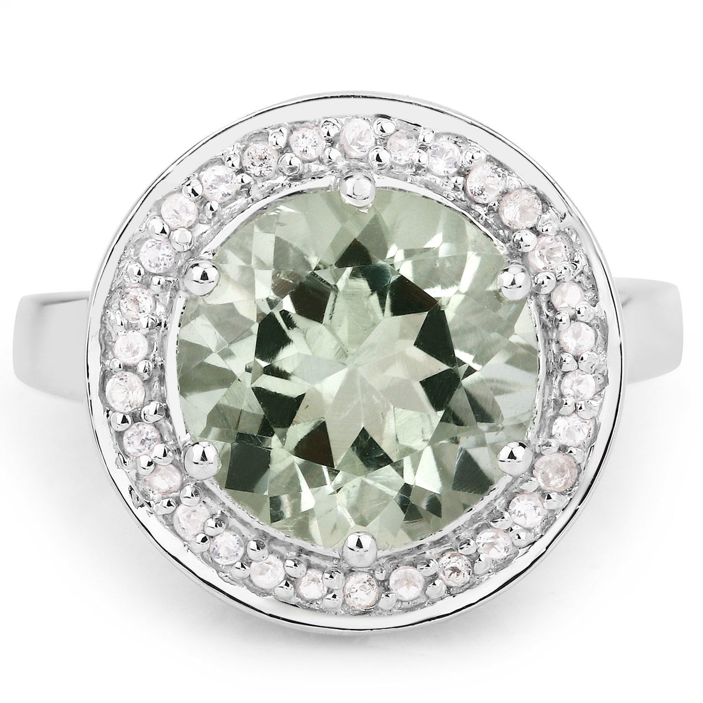 4.94 Carat Green Amethyst & White Topaz Sterling Silver Ring