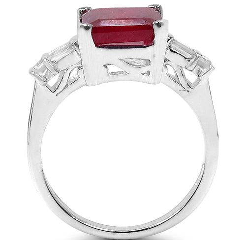 Bague en rubis rempli de verre et topaze blanche de 4,30 ct. t.w. en argent sterling