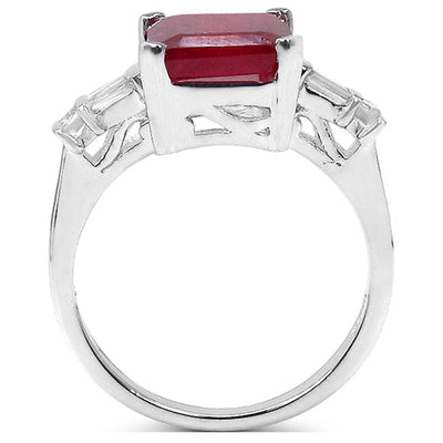 Bague en rubis rempli de verre et topaze blanche de 4,30 ct. t.w. en argent sterling