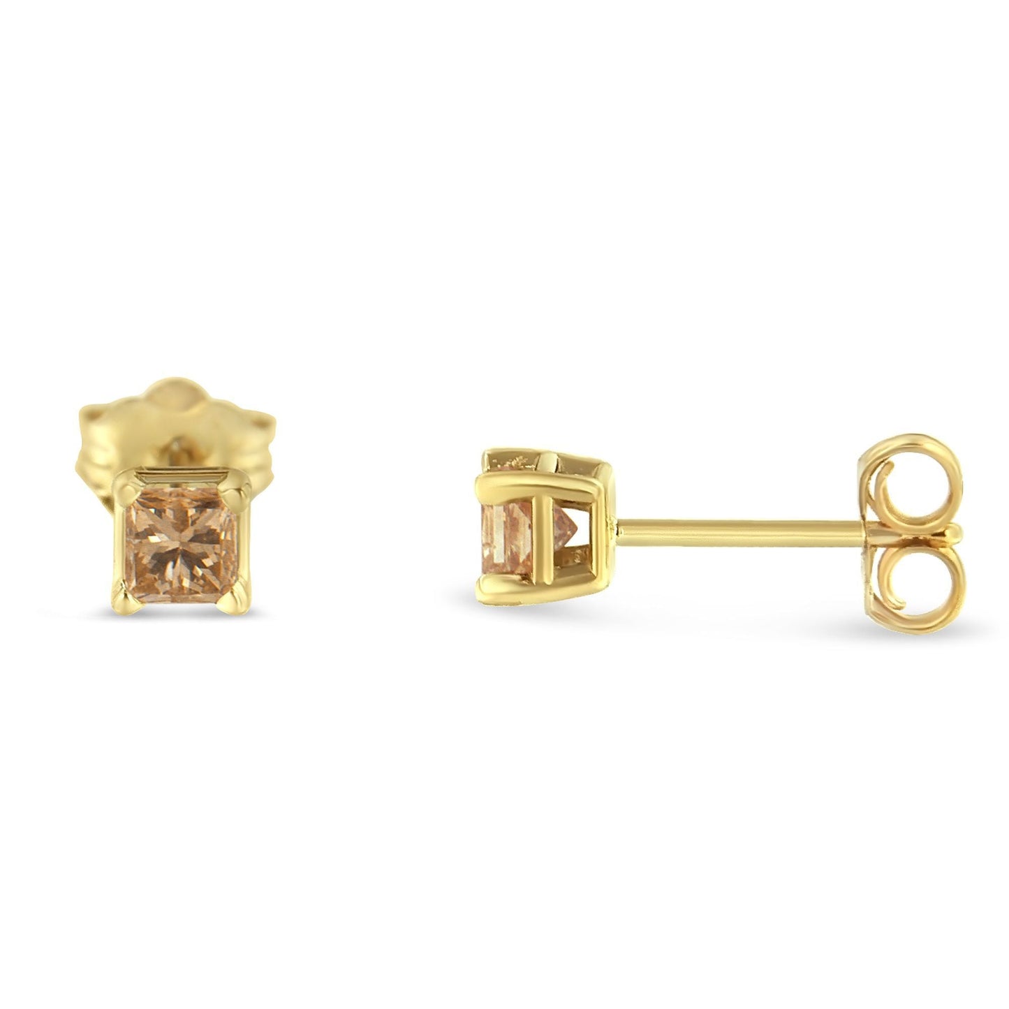 Pendientes de diamante en corte princesa de 3/8 Cttw certificados por IGI en oro amarillo de 14K