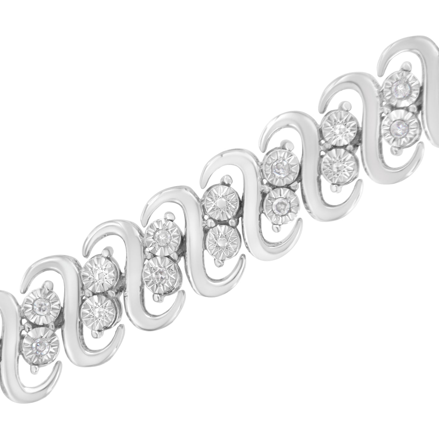 Pulsera de eslabones S de diamantes de doble fila de plata esterlina .925 - Tamaño 7.25