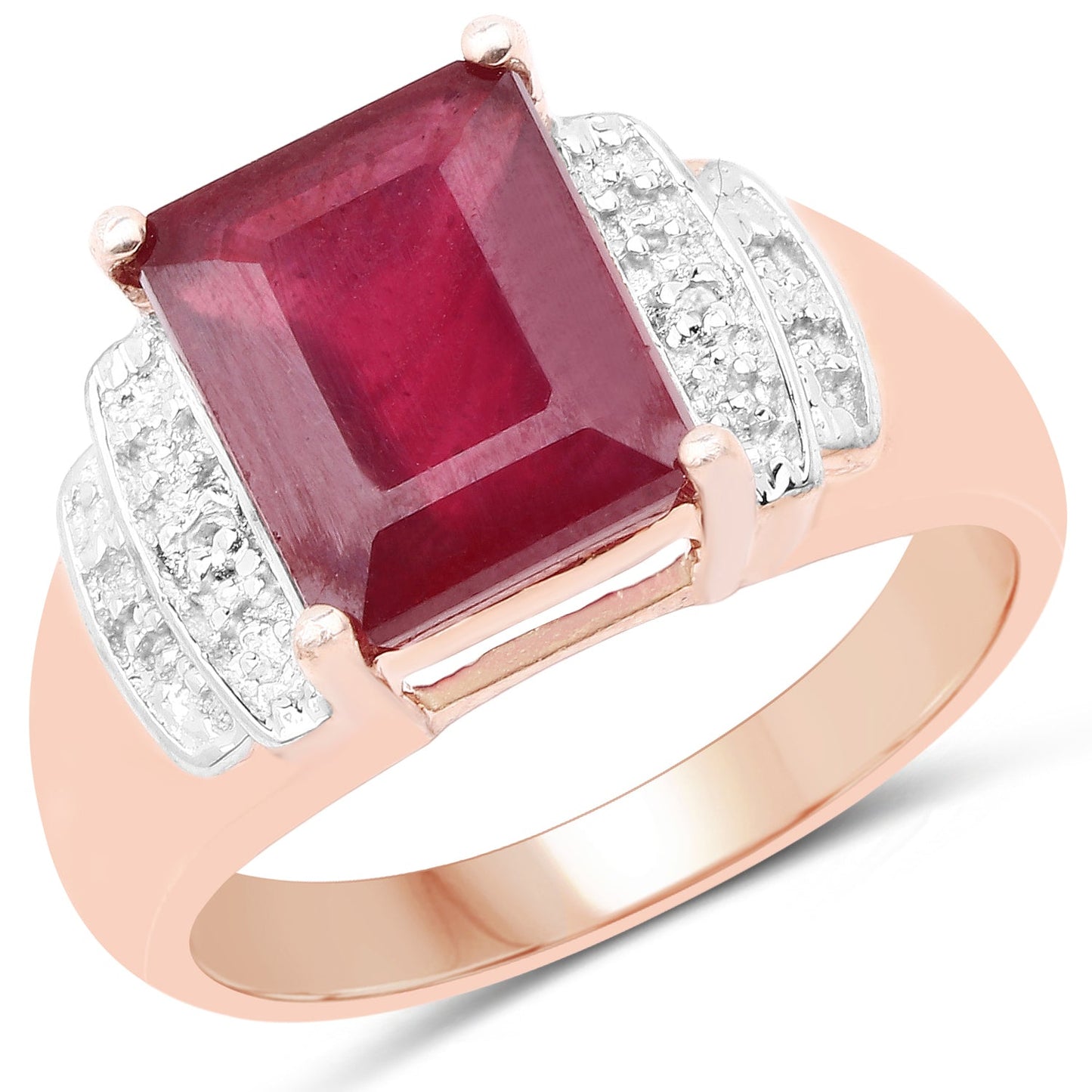 Bague en argent sterling plaqué or rose 14K avec rubis et topaze blanche